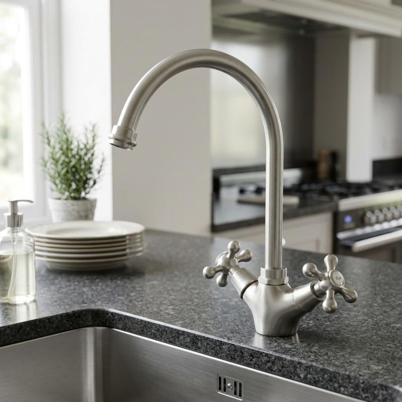 Aquanello Heritage Ascot Klassieke Keuken Nostalgische Keukenkraan RVS met Ronde Uitlop NB-4003-HA